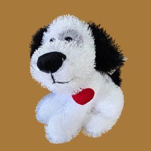 Emrad Creations Puppy Dog Plush Stuffed Animal White Gray Spot Red Heart Shaggy